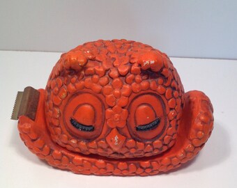 Vintage RETRO MOD orange OWL Tape Dispenser 70s