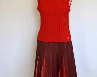 Sale Vintage Red St John Sweater / 1980's St John Marie Gray Sweater / Lipstick Red Sleeveless Sweater / Pullover Sweater S/M