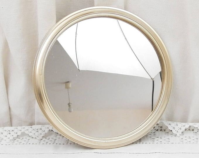 Vintage Round Mirrored Tray with Anodized Gold Rim, Retro Upcycled Wall Hanging Mirror, French Brocante Chic Decor, 1960s Vanity Accessory