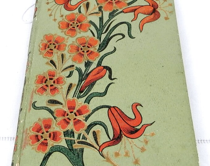 Antique French Child's Decorative Green Covered Novel with Red and Gold Flower Pattern Printed in 1910 Rose Fermont by Mme Vattier