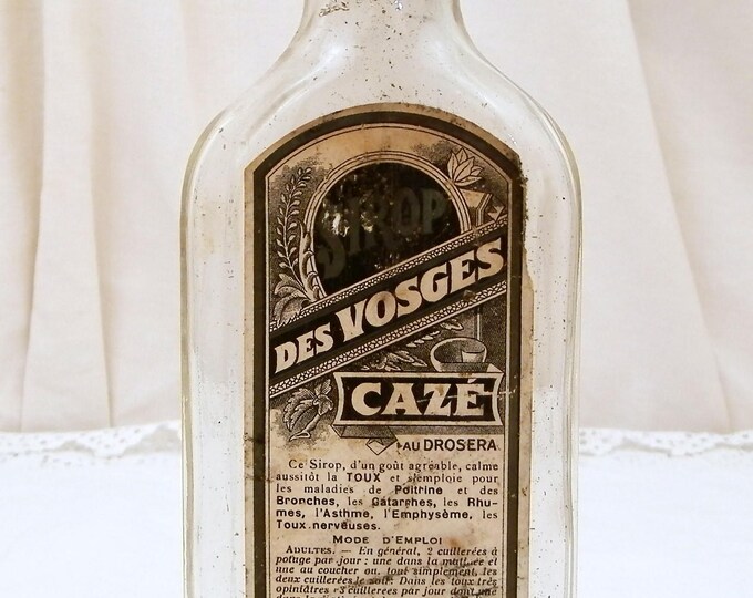 Antique French Cough Syrup "Sirop des Vosges Cazé" Glass Bottle with Original Paper Label, Apothecary Collecting, Belle Epoque France Antique French Cough Syrup "Sirop des Vosges Cazé" Glass Bottle with Original Paper Label, Apothecary Collecting, Belle Epoque France
