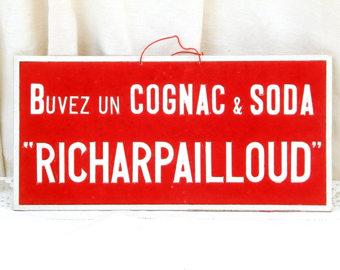Vintage 1940s Red Cognac Advertising Sign from France Buyez un Cognac et Soda Richarpailloud made of Velveteen on Board, French Publicity Vintage 1940s Red Cognac Advertising Sign from France Buyez un Cognac et Soda Richarpailloud made of Velveteen on Board, French Publicity