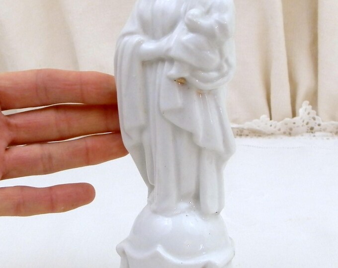 Antique French Bone China Madonna Statue White Glaze, Religious Porcelain de Paris Mother and Child Statue Made in France, Virgin Mary