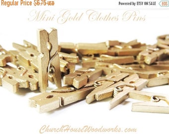 SALE Mini Clothespins, Wood Clothespins, Gold, Tiny Clothespins, clothes pegs, Small Clothespin, 1" clothespin, crafts supplies diy