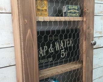 ON SALE Bathroom Medicine Cabinet, Country Chic Cabinet, Shabby Chic Storage, Hanging wall Cabinet, Chicken Wire Cabinet, Primitive Cabinet