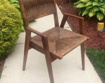 Rare Mel Smilow Woven Rush Seat Arm Chair 1950's