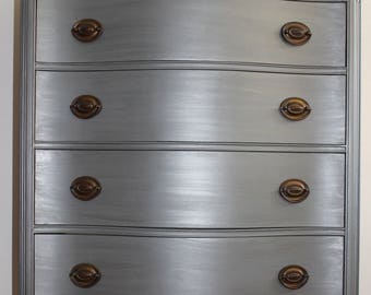 SOLD ***Grey Metallic Dresser/Chest of Drawers/Bureau -