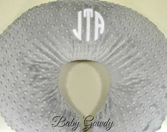 Personalized Minky Boppy Cover - Silver Minky Dimple Dot - Nursing Pillow Cover - Double Minky - Boppy Pillow Sham - Monogrammed Boppy Cover