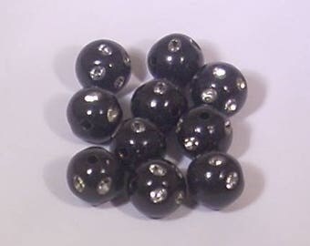 10 Pearl acrylic rhinestone round noire10mm