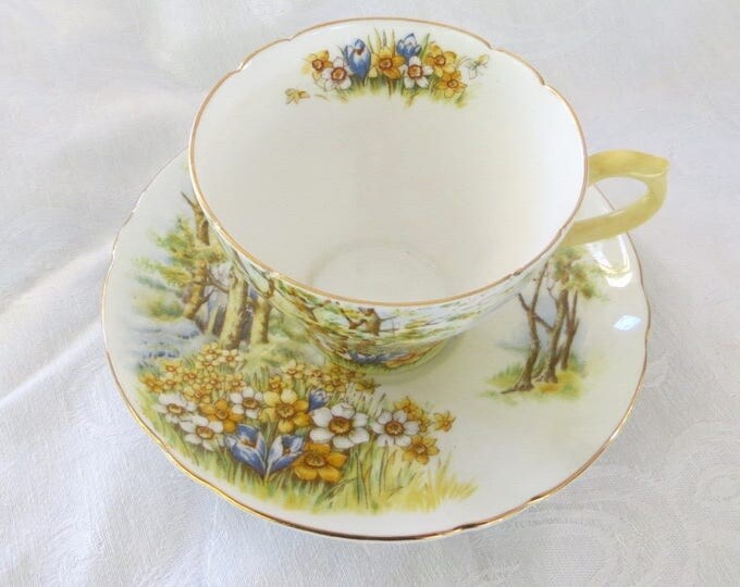 Shelley Daffodil Time Tea Cup and Saucer, Daffodil Time Cup and Saucer, Vintage Bone China