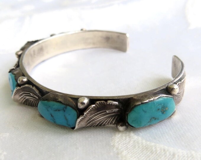 Zuni Sterling Cuff Bracelet, Turquoise Nugget Stones, Native American Silversmith Carmelita Simplicio, Vintage Zuni Jewelry