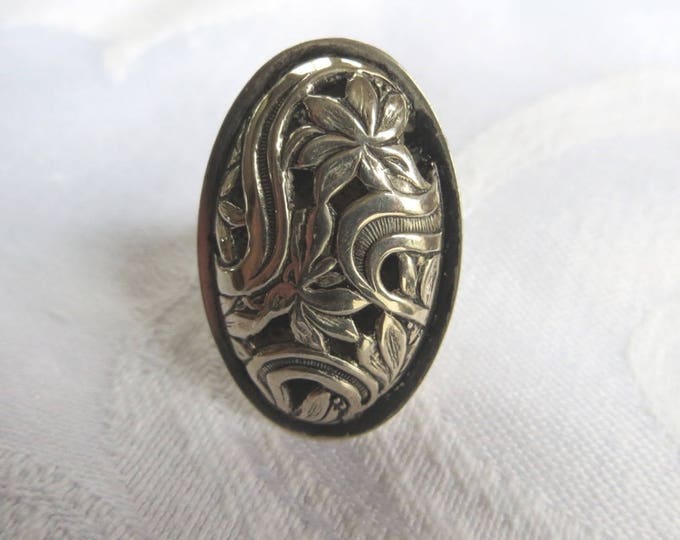 Beau Sterling Ring, Vintage Art Nouveau, Openwork Sterling Silver, Floral Motif, Size 6.5