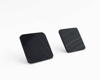Vinyl Record Earrings | Small Black Square Studs | Geometric Ear Posts