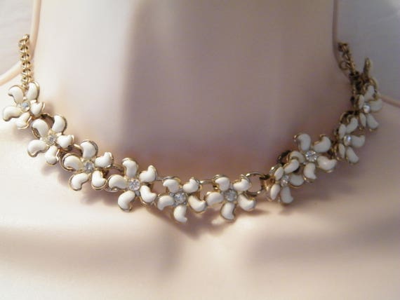 Vintage Enamel Choker with Rhinestones 14 inch necklace has