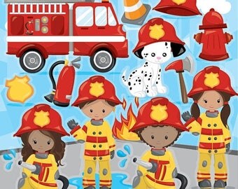 80% OFF SALE Firefighter clipart commercial use, firemen vector graphics, firefight digital clip art, digital images - CL1012