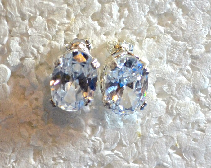 Whits Zircon Studs, 14x10mm Oval, Natural, Set in Sterling Silver E1126