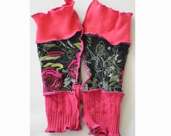 Upcycled Arm Warmers Women's Rose and Black