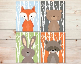 Baby boy nursery art Woodland Nursery prints Woodland wall decor Bear Raccoon Fox art prints Modern boy nursery Kids room wall decor #1579