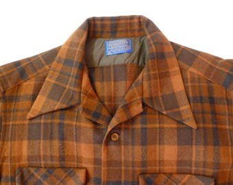 Vintage Pendleton Shirt~~XL Plaid Wool Shirt~~Board Shirt~~Men's Wool Shirt~~Pendleton Woolen Mills Shirt~~Rust Plaid Shirt~Lumberjack Shirt