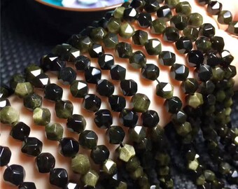 Gold Obsidian Beads, Natural Gemstone Beads, Nugget Faceted Beads, 8mm 15''