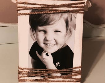 Rustic Picture Frame - 4x6 Picture Frame- Painted Wood Block - Burlap and Twine Frame - Wedding Gift - Wedding centerpiece - Shower gift