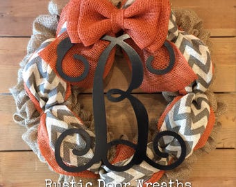 Front Door Wreath / Burlap Wreath / Initial Wreath / Front Door Letter Wreath / Fall Burlap Wreath / Halloween Wreath