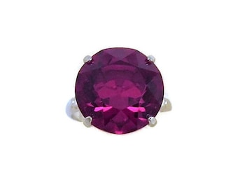 Deep Ruby Red Vargas Ring Sterling Shanks Vintage Large Solitaire Stone Size 6.5