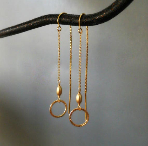 Gold Circle Threader Earrings Simple Gold Threaders Textured