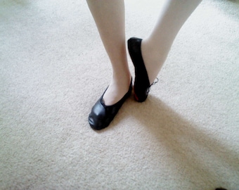 black leather split sole ballet shoes