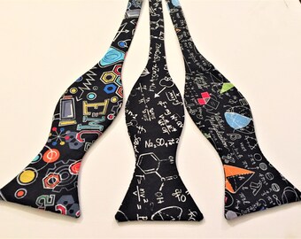 Math Bow Ties.  Sold Individually: Einstein Equations, Blackboard Formulas, or Math Calculations.
