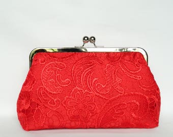 Red Lace Clutch Purse, Red Clutch Purse, Red Lace Bridal Clutch Purse, Wedding Clutch Purse, Bridesmaid Clutch, Evening Clutch
