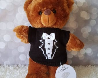 Ring Bearer Gift, Brown 11" Plush Teddy Bear, Personalized Gift, Wedding Keepsake