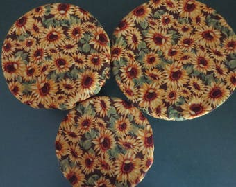 Reusable Bowl Covers, Elastic Bowl Covers, Eco Friendly Lids, Sunflower Decor