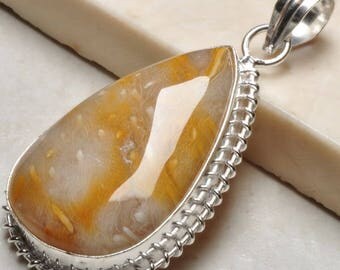 2 inch long / Australian / Peanut Wood Jasper Gemstone / Sterling Silver Pendant