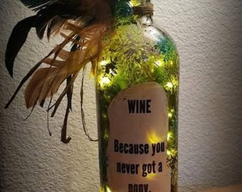 Wine ~ Because You Never Got a Pony Wine Bottle Light with LED Lights