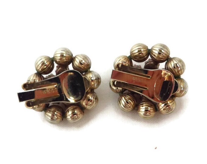 Rhinestone Earrings, Ruby Red Earrings, Weiss Earrings, Vintage Gold Tone Flower Signed Designer Clip-on Earrings Rhinestone Earrings, Ruby Red Earrings, Weiss Earrings, Vintage Gold Tone Flower Signed Designer Clip-on Earrings