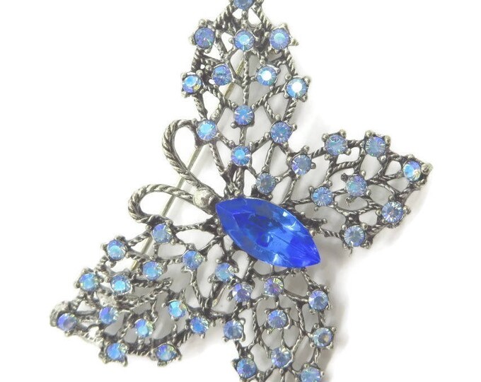 Butterfly Brooch Weiss Blue Rhinestone Butterfly Brooch - Vintage Signed Designer Butterfly Pin