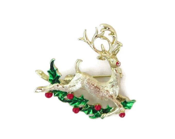 Vintage Brooch - Gerry's Reindeer Brooch, Gold Tone Signed Designer Deer Pin, Christmas Gift