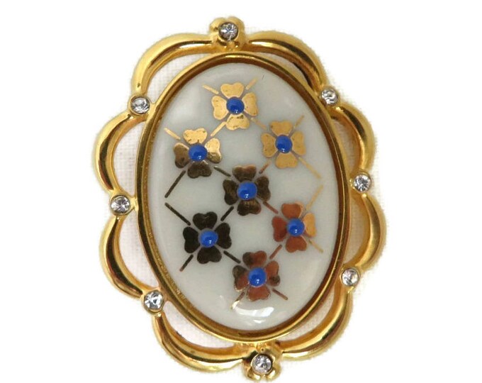 Lenox China Brooch, Earrings - Vintage Blue Dot Ivory China Demi Parure, Gift for Her, Gift Boxed