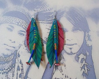 Leather feather earrings