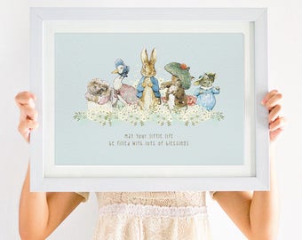 Peter Rabbit Christening Print -- Instant Download -- A4 Peter Rabbit print, baptism print, beatrix potter print, jemima puddle duck print