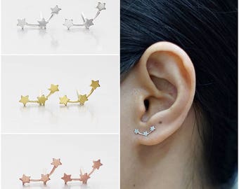 925 Sterling Silver Earrings, Star Earrings, Gold Plated Earrings, Rose Gold Plated Earrings, Stud Earrings (Code : EC73)