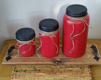Red Mason Jar Canisters Kitchen Decor Jars Red Mason Jar Canisters Kitchen Decor Jars