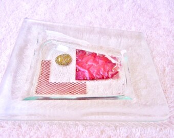 10% OFF Art Glass Trinket Dish/Ash Tray 14K Gold & Copper Handmade Vintage 1950's Mid Century Modernist Abstract Perfect Cond 0403 8855