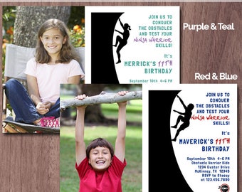 Ninja Warrior Invitation Photo Birthday Party Obstacle Course American Ninja Warrior Party Warped Wall Invite Kids Ninja Party Boy Girl