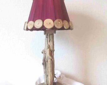 Driftwood lamp Burgundy Hat table lamp bedside lamp show natural wood