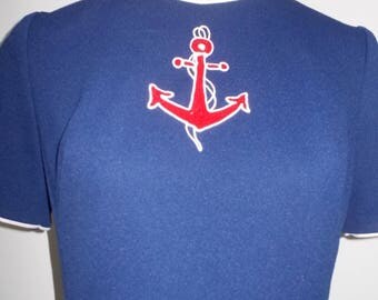Vintage Edith Flagg Nautical Top Women's Crimplene 1960s
