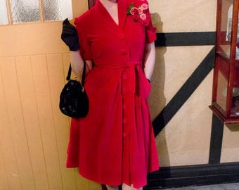 50% OFF Vintage Coat Dress 1950's 50's cotton velvet / Lucille / Authentic vintage reproduction / Red 50s dress / XS S M L Xl / Made to orde