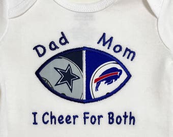 Personalized House Divided Baby Football Bodysuit, Shirt, Burp Cloth or Bib - Dallas Cowboys Buffalo Bills - You Choose ANY TEAMS -