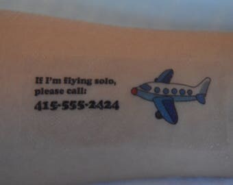 28 Airplane/Travel Emergency Contact/Safety Temporary Tattoos